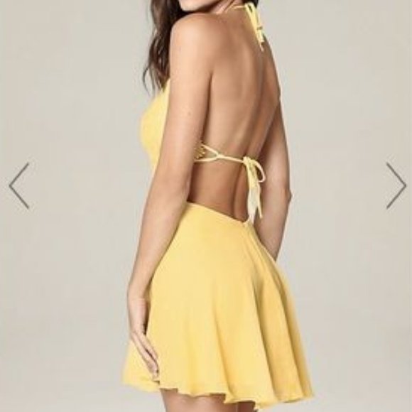 bebe Dresses & Skirts - bebe yellow Dalia Fit n Flare Halter Dress - NWT
